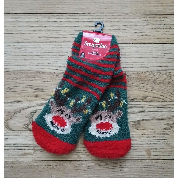 Snugadoo Rudolph Reindeer Holiday Christmas Socks Furry Soft One Size Fits Most - Picture 1 of 4